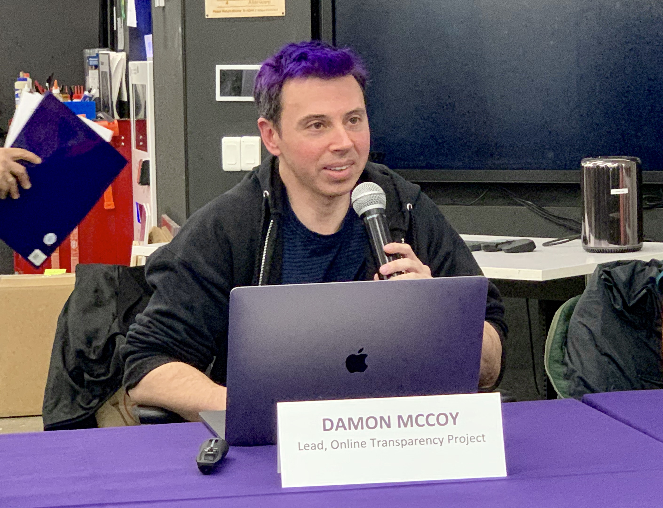 Damon McCoy, assistant professor in the Department of Computer Science and Engineering at NYU Tandon, at a recent Cybersecurity Media Roundtable. Eagle photo by Mary Frost