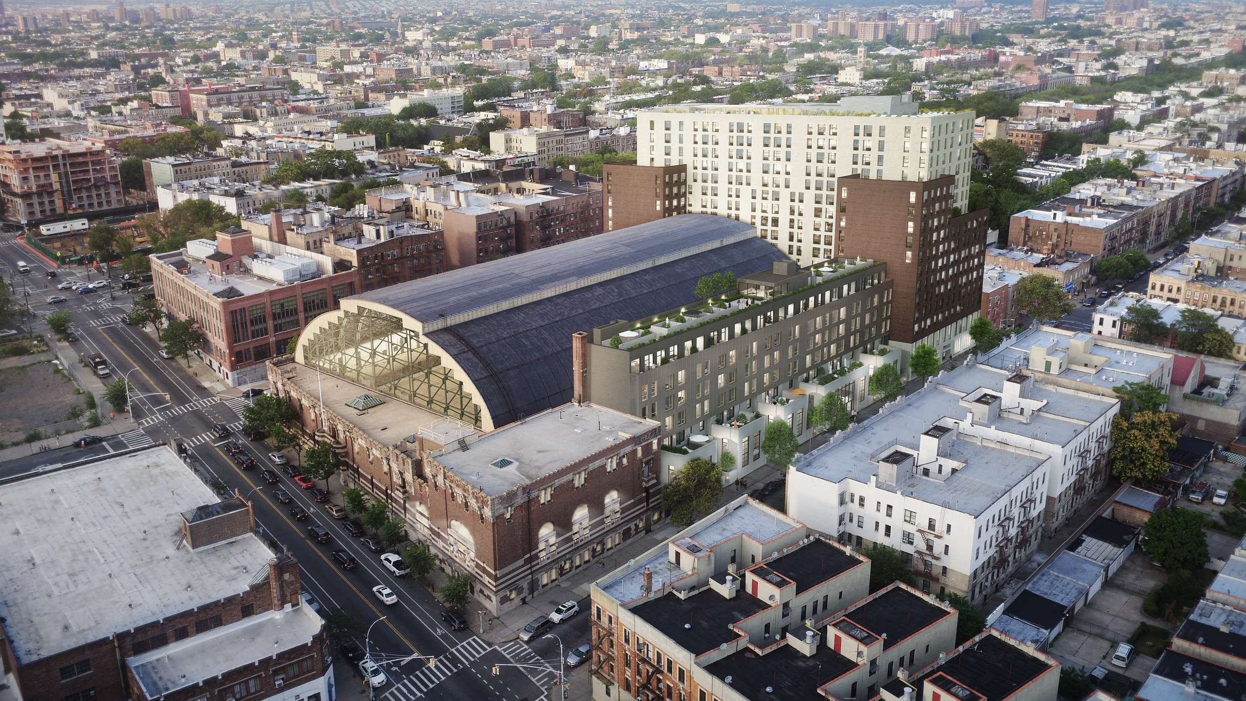 This rendering shows the developer’s vision for the Bedford Union Armory project. Rendering via BFC Partners