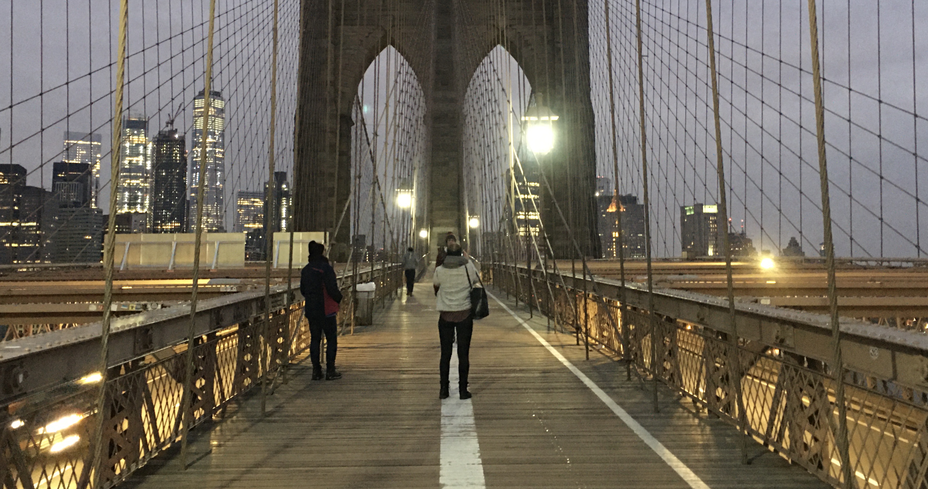 If you get to the Brooklyn Bridge before dawn, you can still take decent photos thanks to the lights on the bridge. Photo: Lore Croghan/Brooklyn Eagle