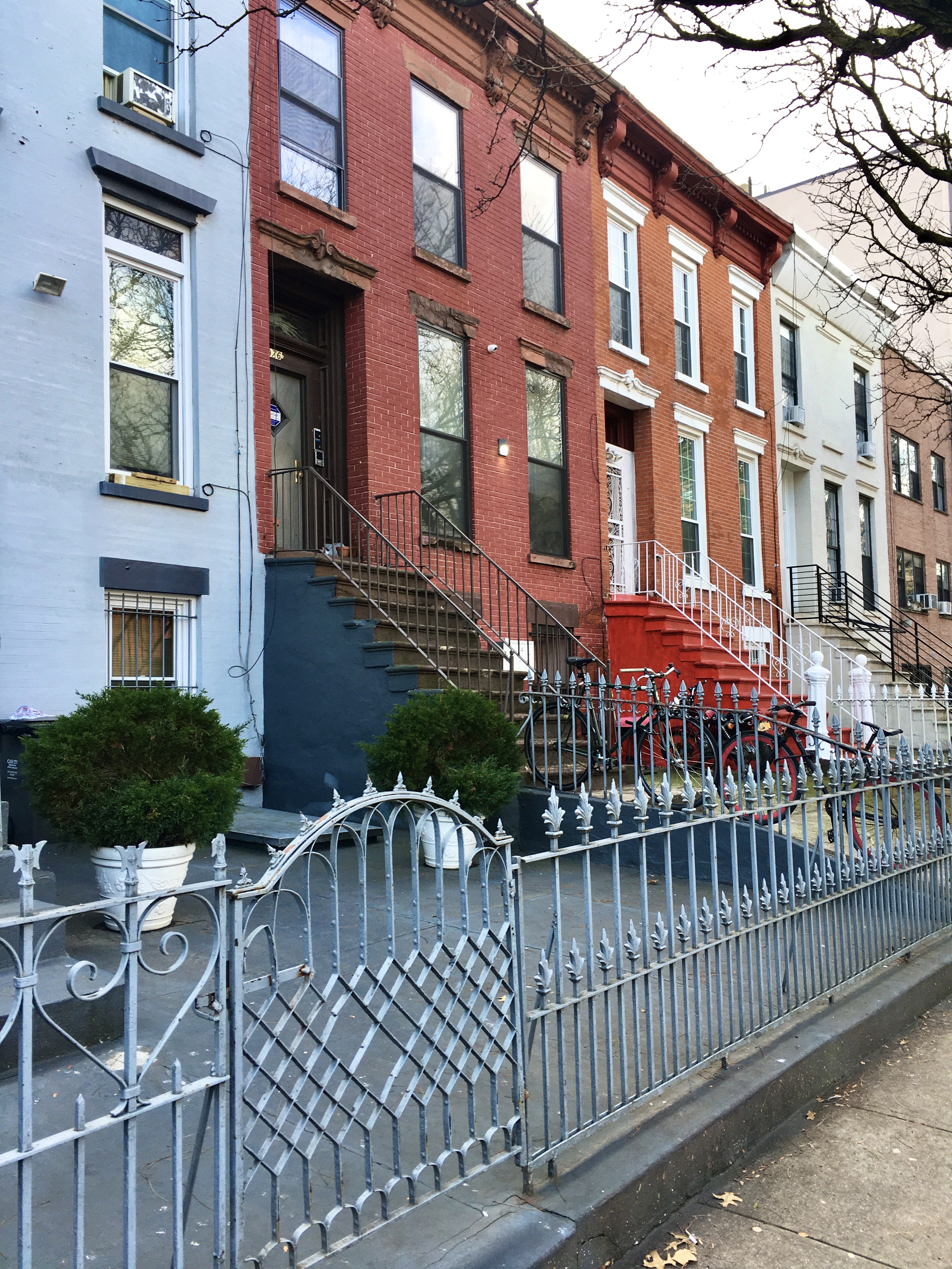 Pretty rowhouses line Gates Avenue between Patchen and Ralph avenues. Photo: Lore Croghan/Brooklyn Eagle