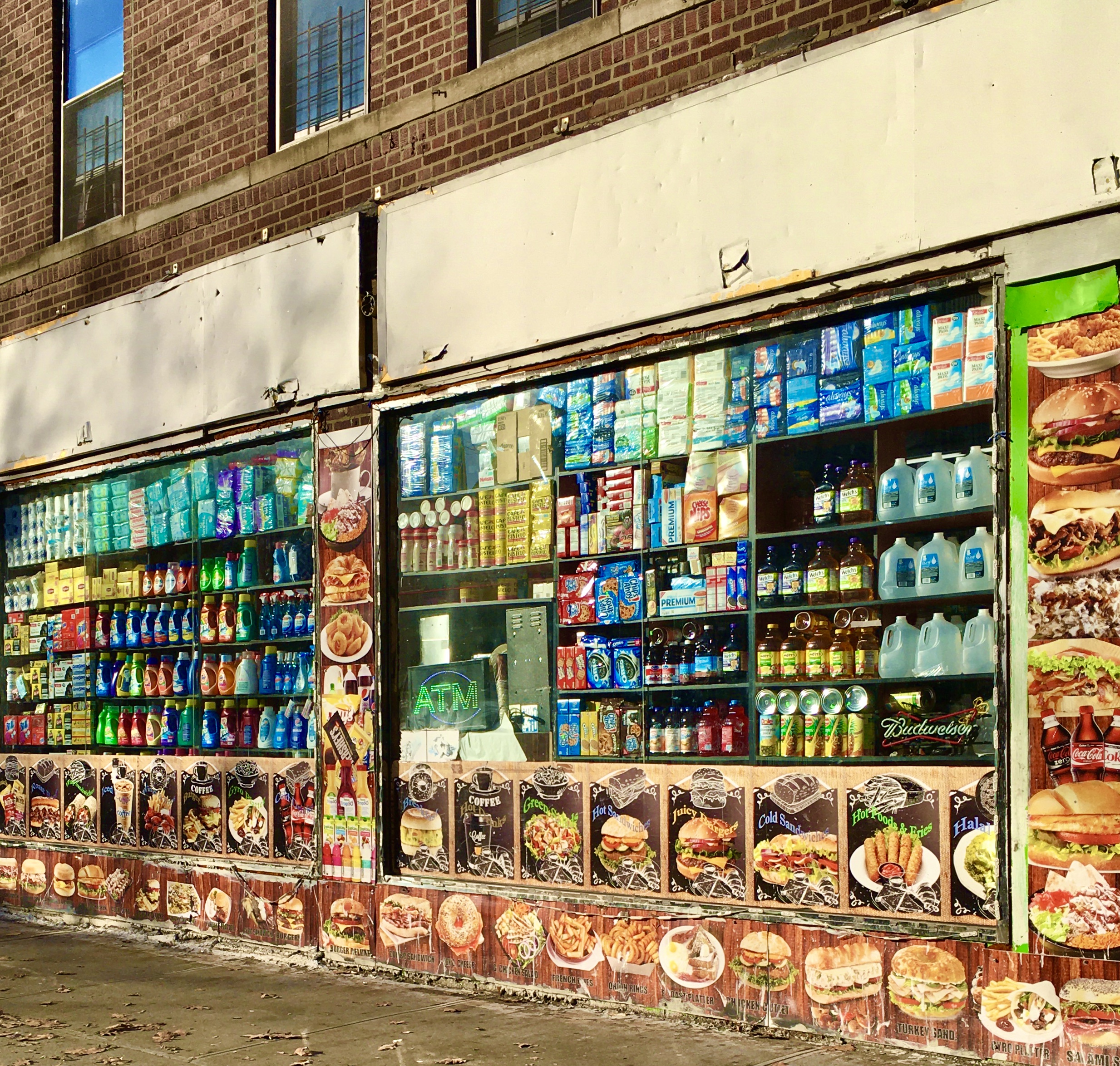 This eye-catching deli window is on the corner of Gates and Marcy avenues. Photo: Lore Croghan/Brooklyn Eagle