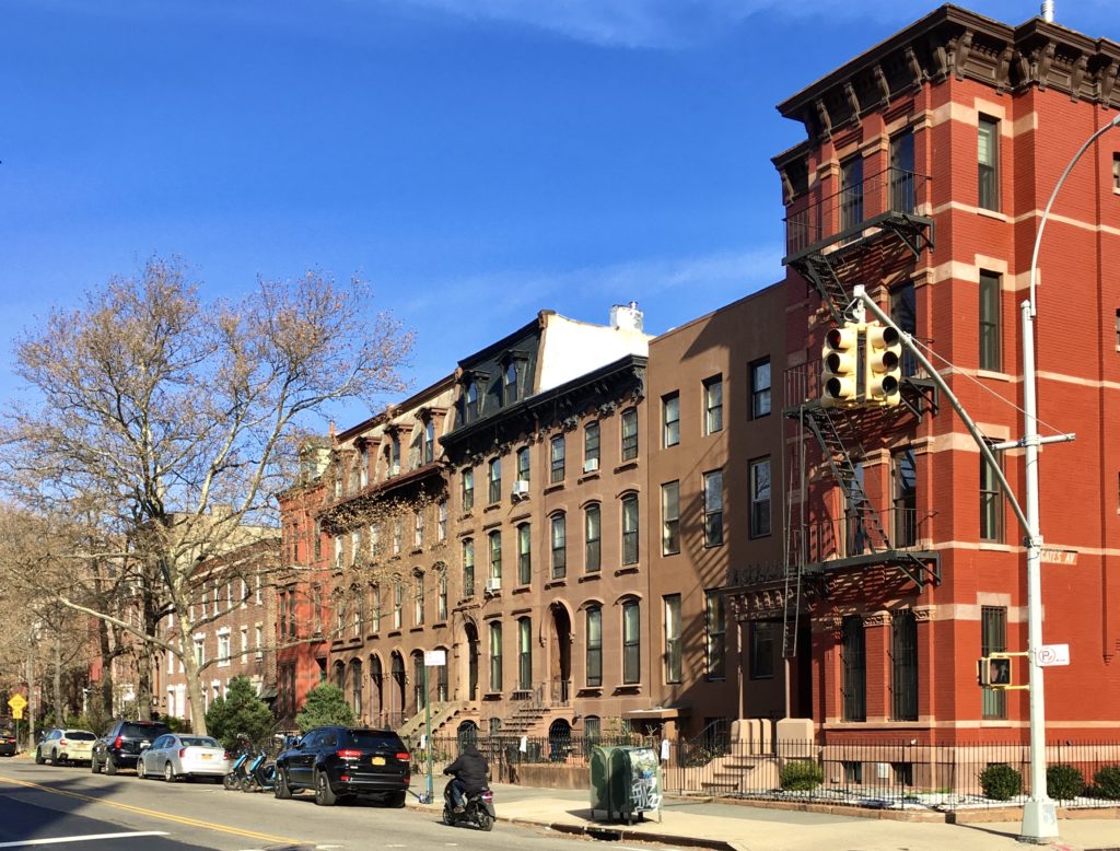 On a walk down Gates Avenue, you can see a nice slice of Central Brooklyn brownstones and rowhouses. Photo: Lore Croghan/Brooklyn Eagle