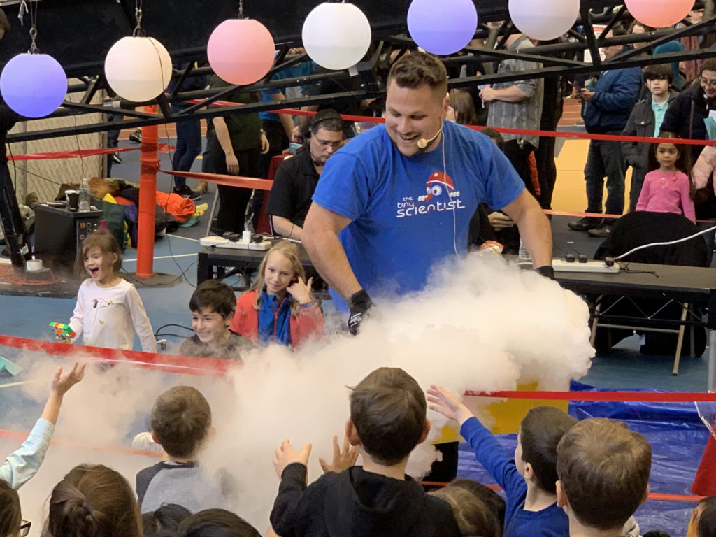 Professor Rick Franchella demonstrated how to make gas clouds of carbon dioxide. Photo: Mary Frost/Brooklyn Eagle