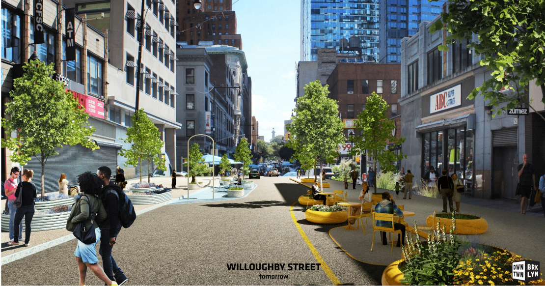 The Downtown Brooklyn Partnership recommends these changes for Willoughby Street. Rendering via Downtown Brooklyn Partnership