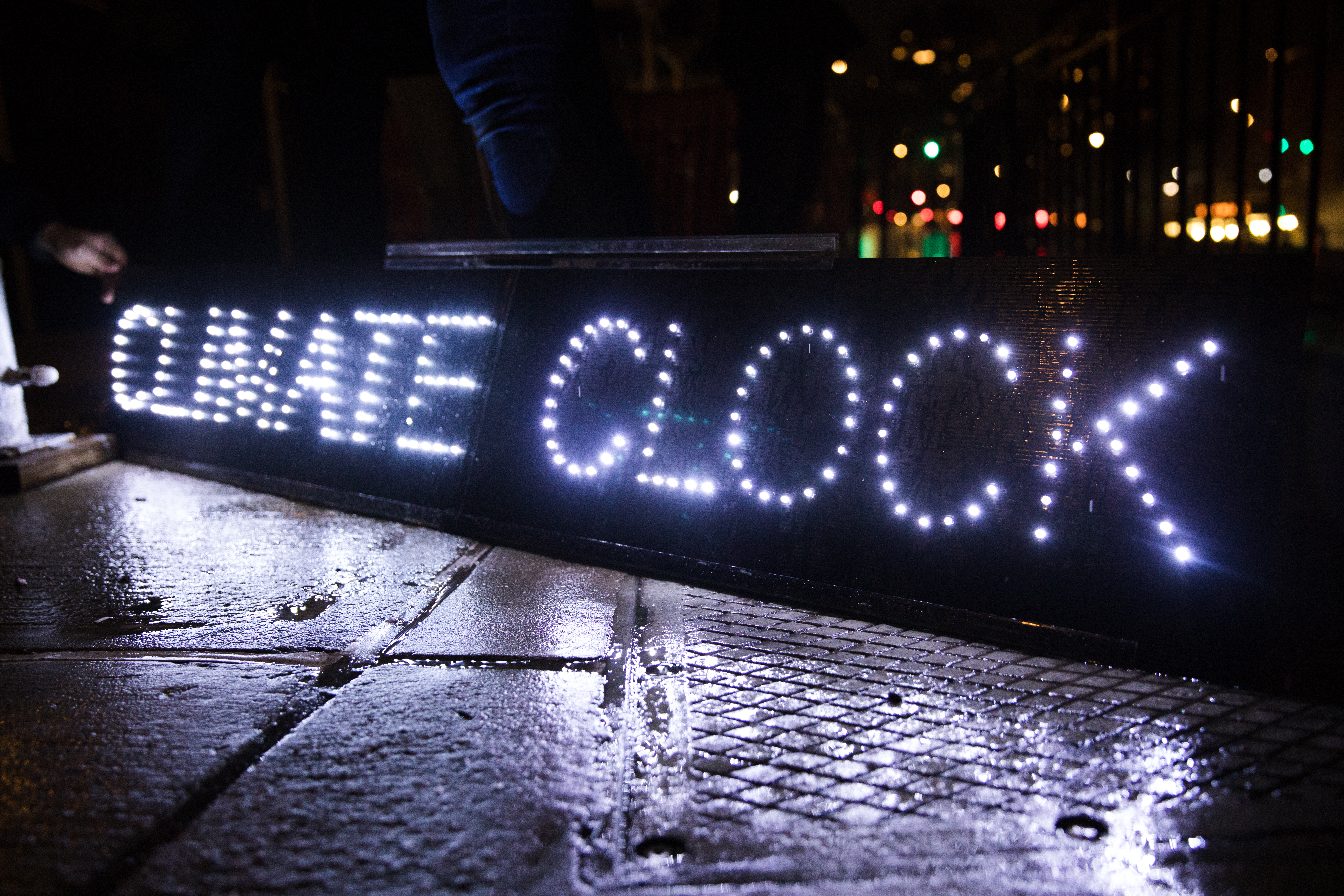 NYC Light Brigade signs have been illuminating messages of protest movements since 2013. Photo: Paul Frangipane/Brooklyn Eagle