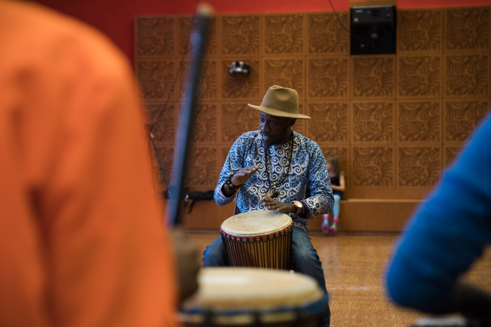 Asase Yaa Cultural Arts Foundation pitched a celebration with a variety of classes, like Yao Ababio's Djembe drum class. Photo: Paul Frangipane/Brooklyn Eagle