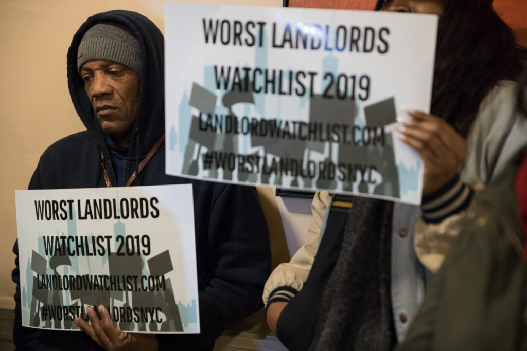 Tenants of 250 E 29th St. gathered in the building lobby to demand their landlord, Jason Korn, address their complaints. Photo: Paul Frangipane/Brooklyn Eagle