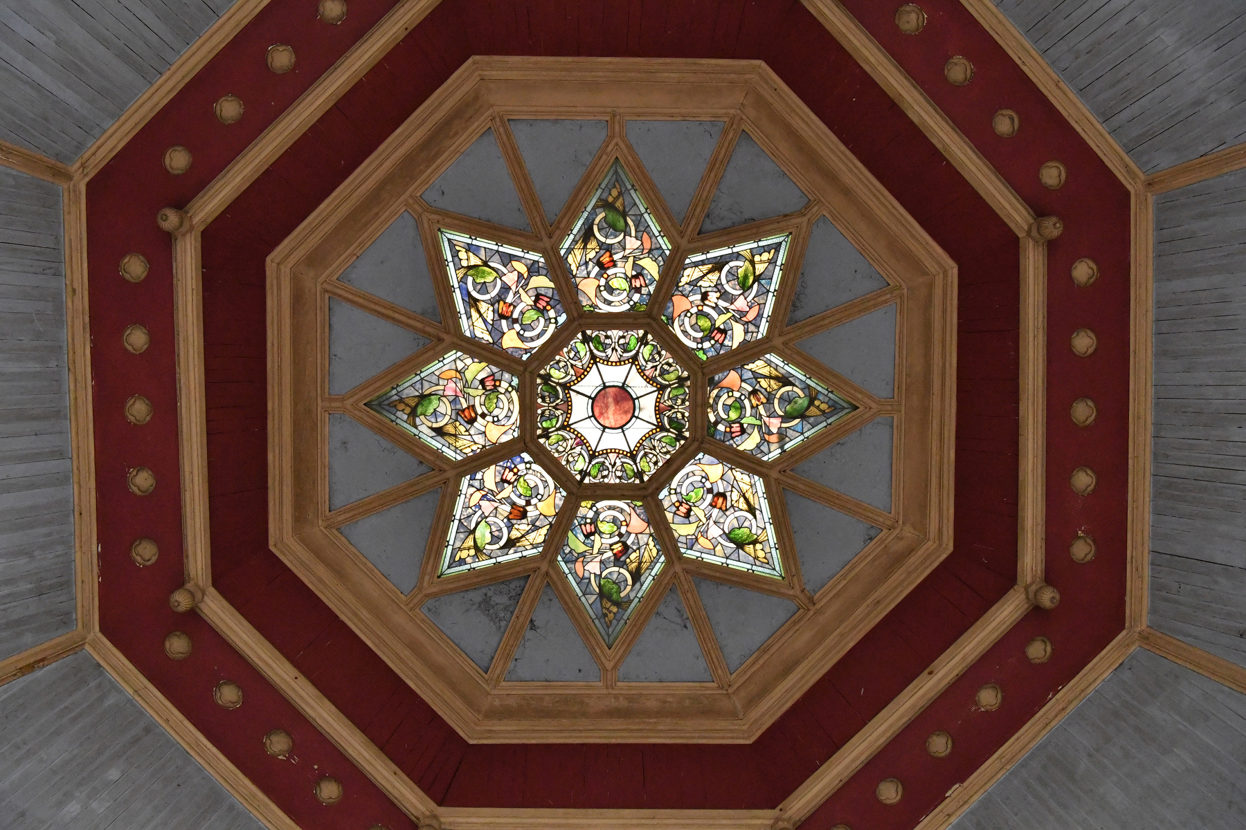 The pavilion’s stained glass roof. Photo: Paul Matinka