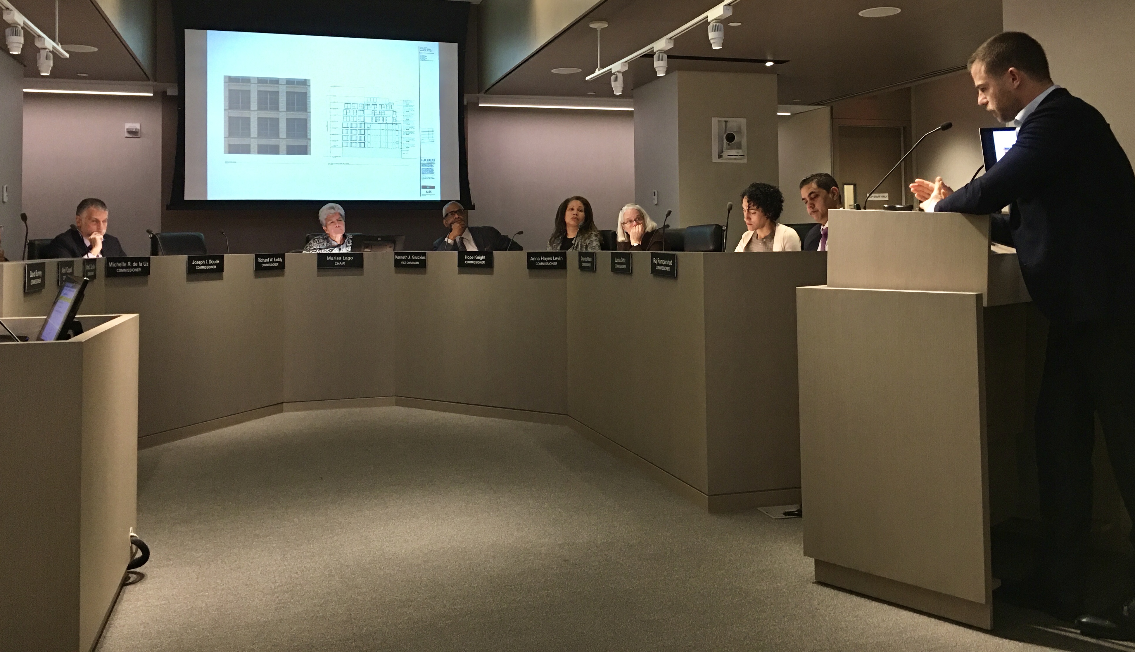 Elie Pariente tells the City Planning Commission about his development plans for 985 Pacific St. Photo: Lore Croghan/Brooklyn Eagle