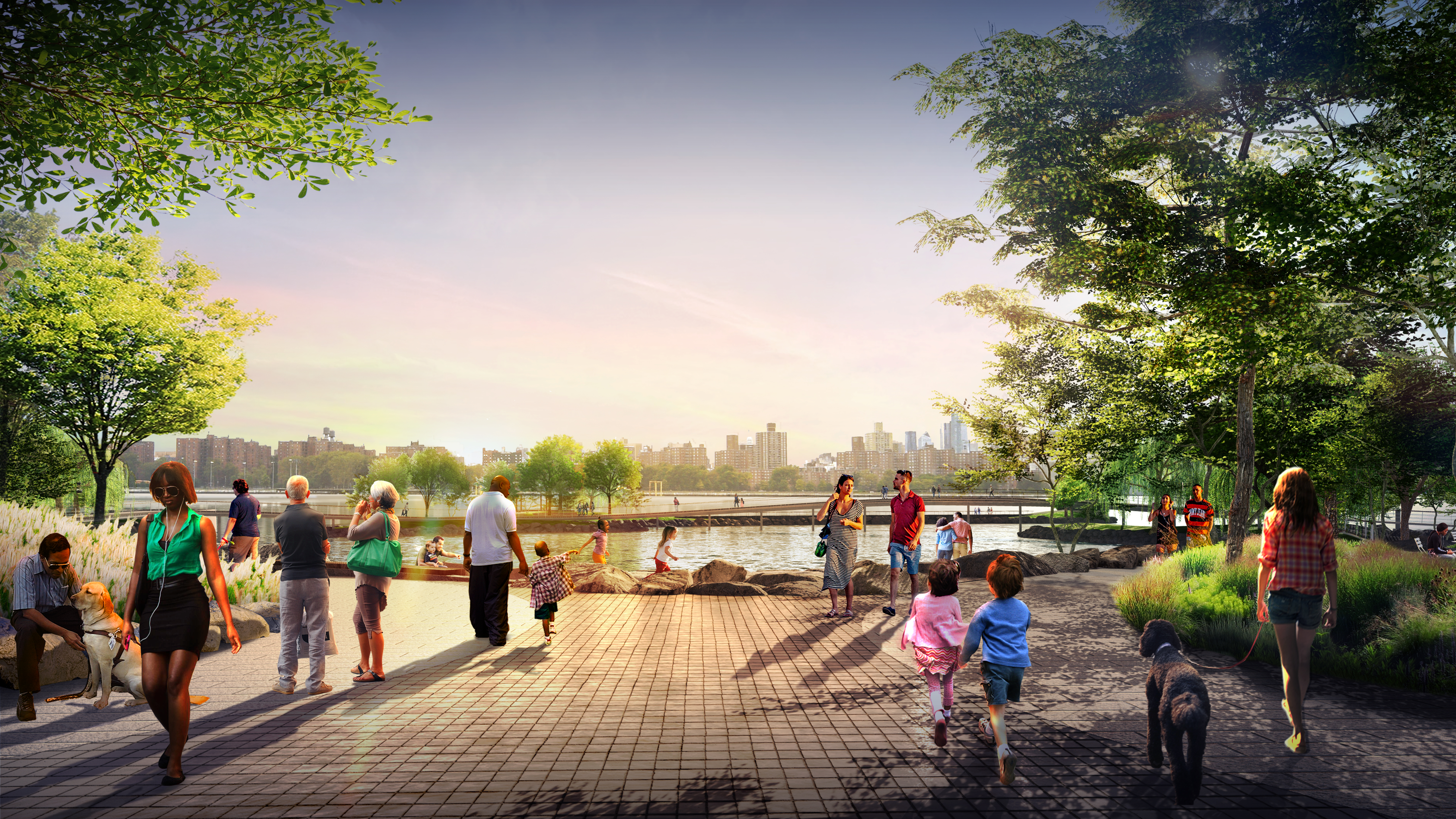 Here is the park planned for Two Trees’ River Street development. Rendering by James Corner Field Operations and BIG-Bjarke Ingels Group courtesy of Two Trees Management