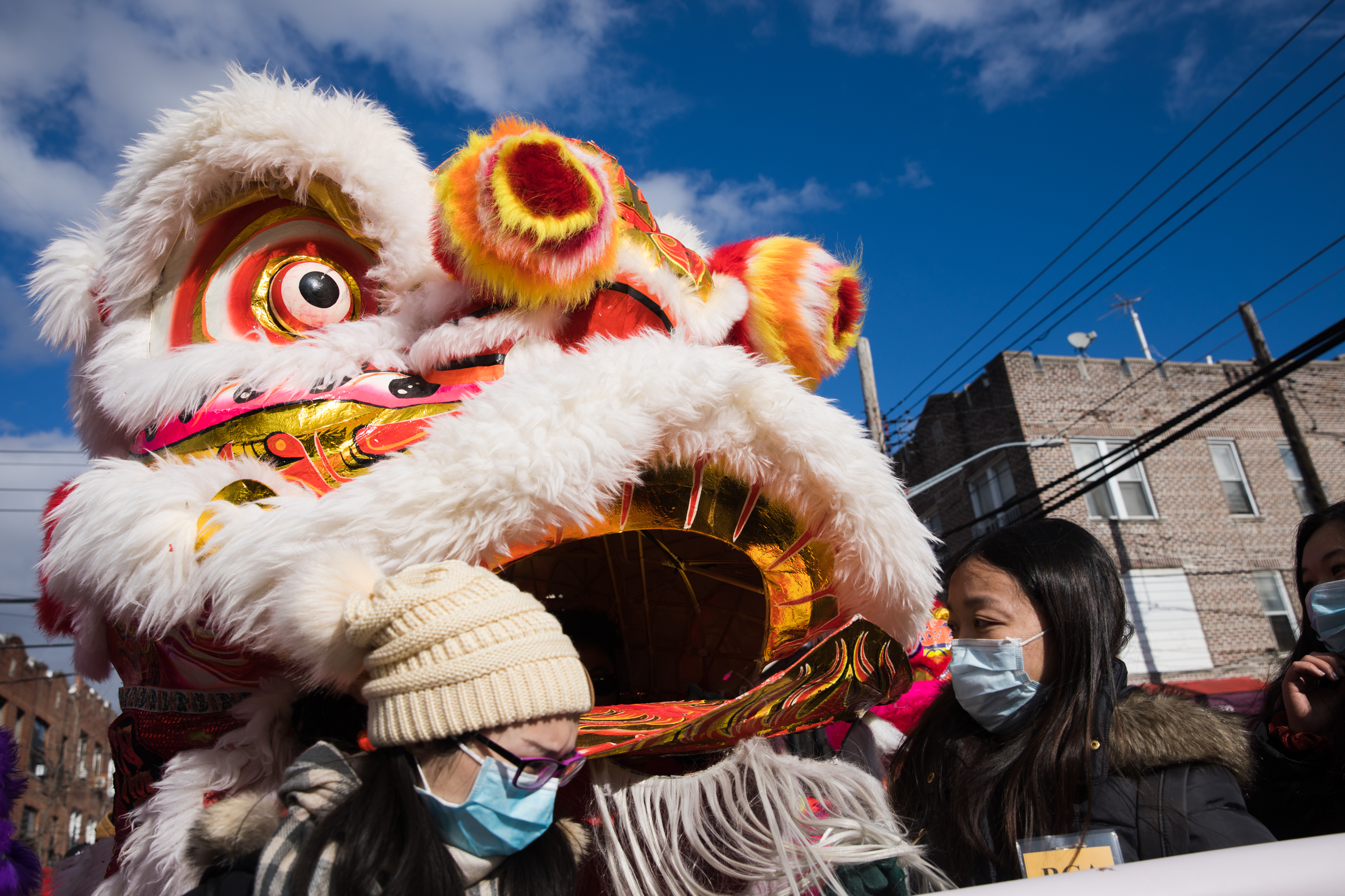 Traditional lion dancers were at the head of the parade.