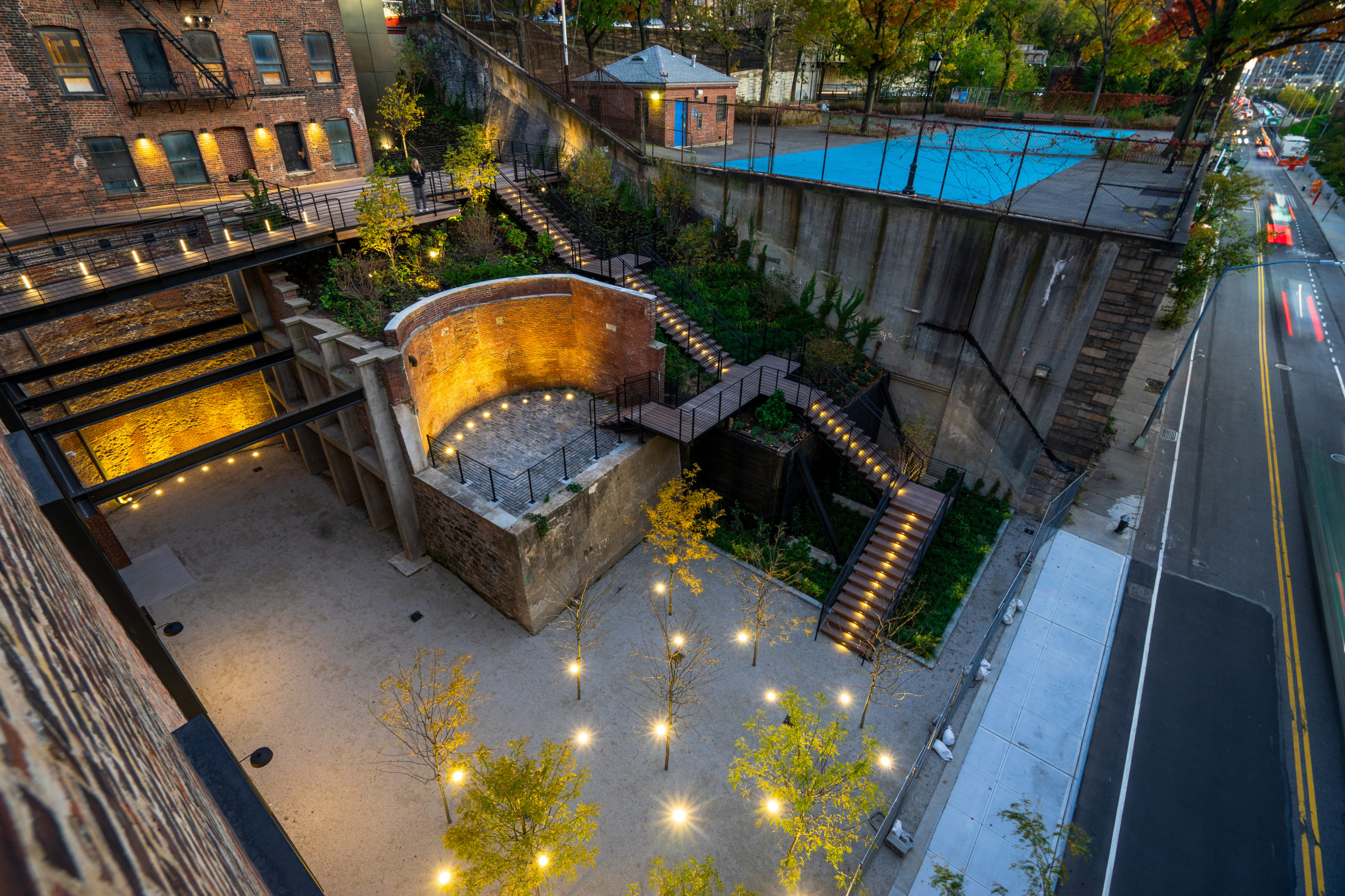 This dramatic picture shows the staircase and grove behind Panorama’s 58 Columbia Heights. Photo by Steven Tupu/Terrain-NYC