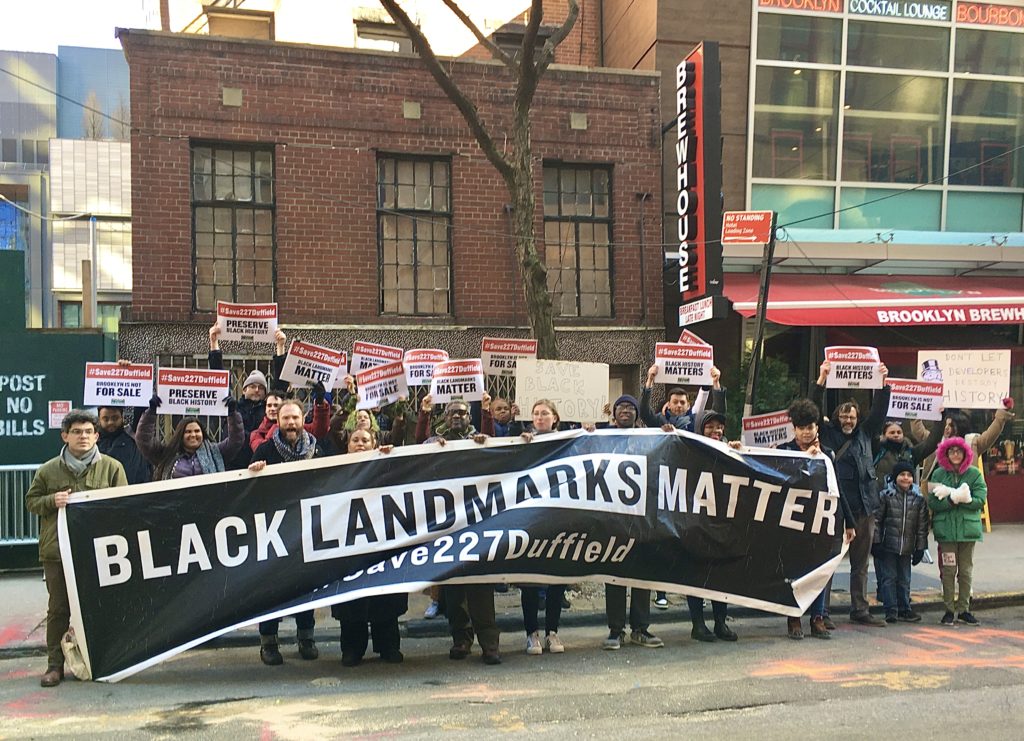 Activists staged a Feb. 22 rally and march calling for the landmarking of 227 Duffield St., where Abolitionists lived. Photo: Lore Croghan/Brooklyn Eagle