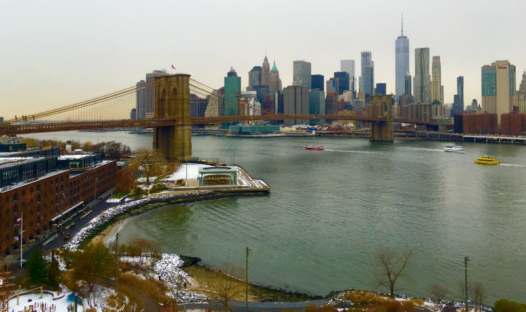 Here’s the view from the Manhattan Bridge’s pedestrian pathway. Photo: Lore Croghan/Brooklyn Eagle