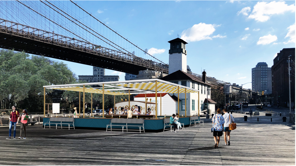 This is the revised design for the Fulton Ferry Landing Pier restaurant pavilion. Starling Architecture via the Landmarks Preservation Commission