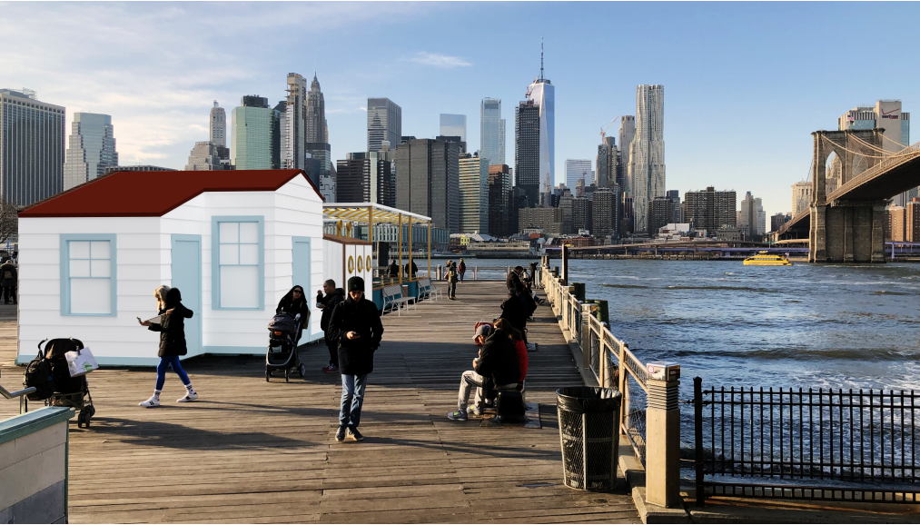 This is another look at the Fulton Ferry Landing Pier restaurant pavilion, which the Landmarks Preservation Commission has approved.  Starling Architecture through the Landmarks Preservation Commission