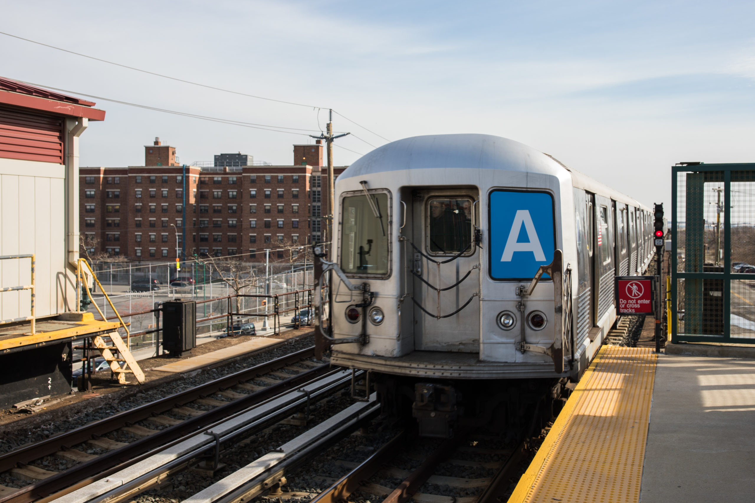 An A train of R-42 subway cars departs a station in Queens on its final ride before going into retirement. Photo: Paul Frangipane/Brooklyn Eagle