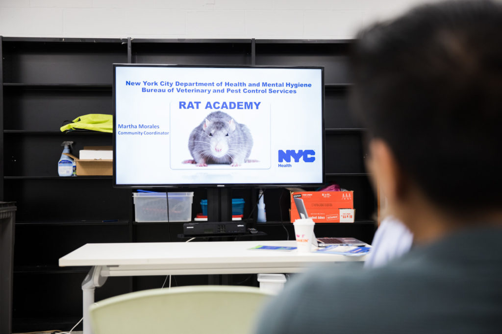 The New York City Department of Health and Mental Hygiene holds a community rat prevention training, or rat academy at the Marcy Branch of Brooklyn Public Library on Feb. 20, 2020. Photo: Paul Frangipane/Brooklyn Eagle