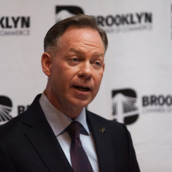 Brooklyn Chamber of Commerce President Randy Peers unveils a new program to provide micro loans for small businesses. Photo: Paul Frangipane/Brooklyn Eagle