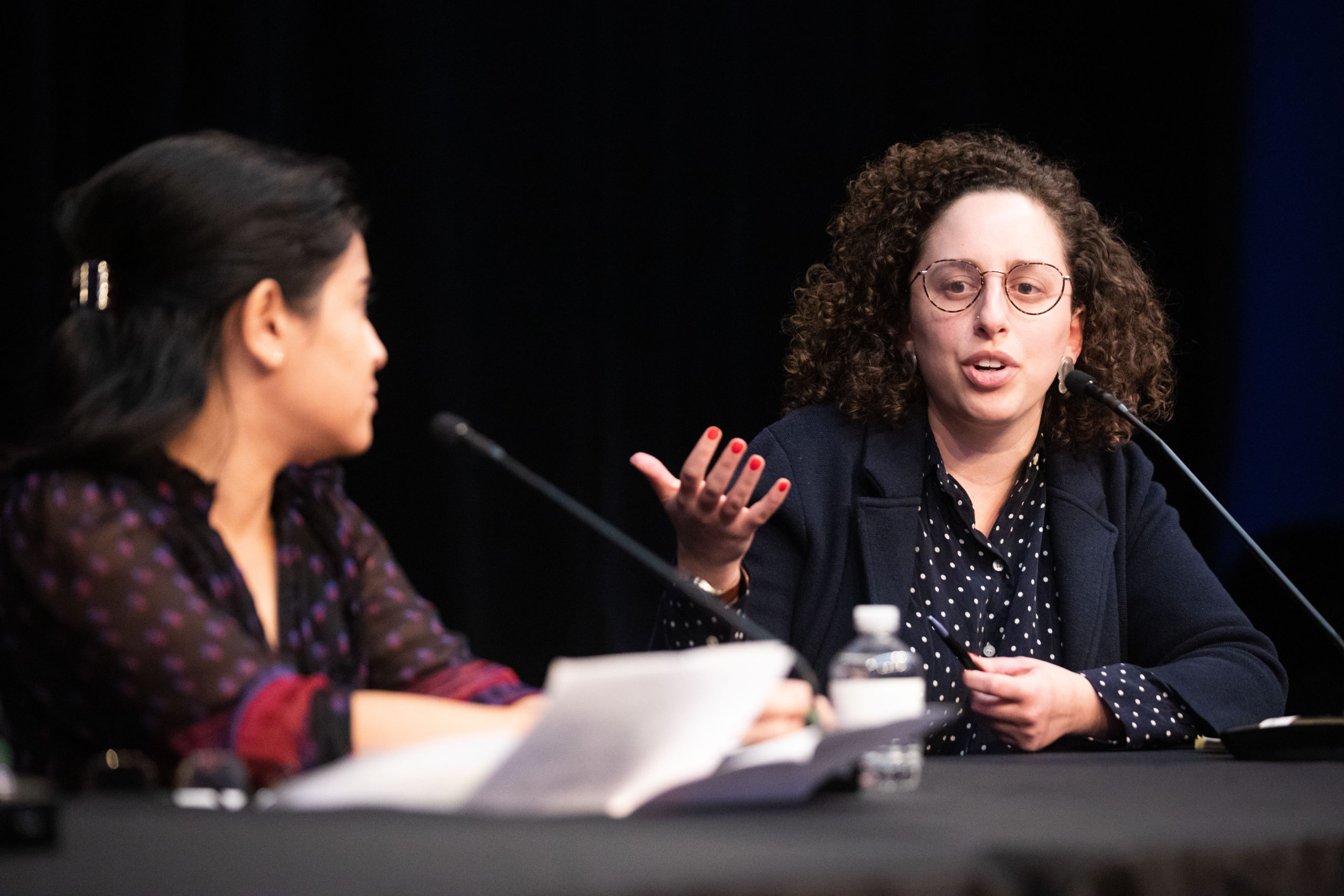 The New York Times Reporter Eliza Shapiro moderates a panel on empty storefronts at the Brooklyn Heights Association annual meeting at St. Francis College on Feb. 26, 2020. Photo: Paul Frangipane/Brooklyn Eagle
