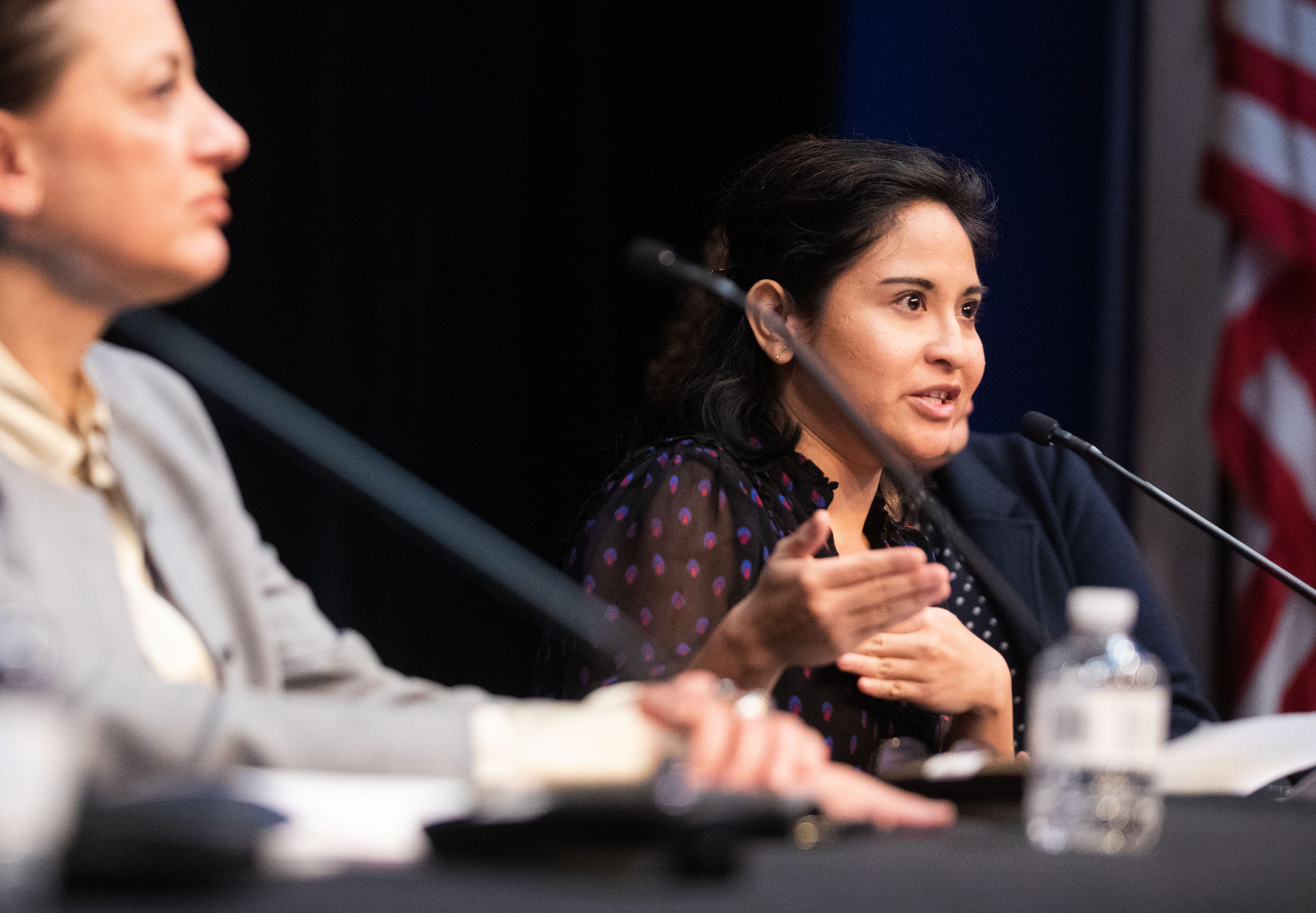 Senior Research Strategist of Streetsense Nur Asri speaks on a panel about vacant storefronts at the Brooklyn Heights Association annual meeting at St. Francis College on Feb. 26, 2020. Photo: Paul Frangipane/Brooklyn Eagle