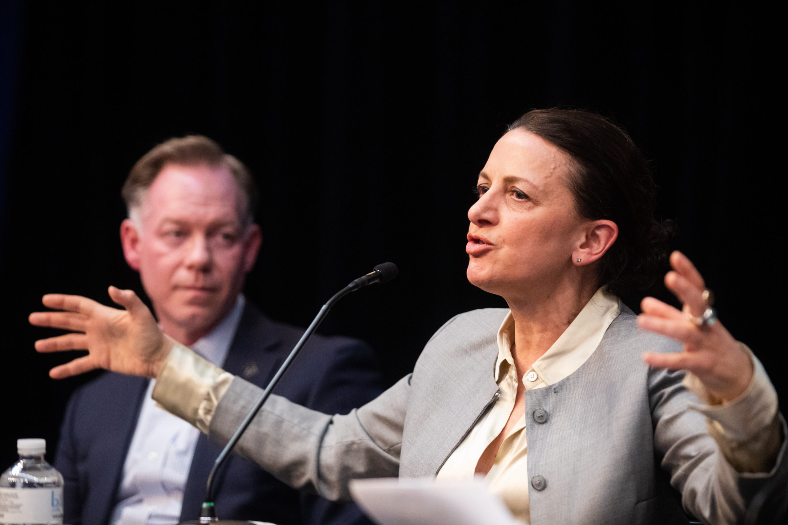 Executive Director of the Van Alen Institute Deborah Marton speaks on a panel about vacant storefronts at the Brooklyn Heights Association annual meeting at St. Francis College on Feb. 26, 2020. Photo: Paul Frangipane/Brooklyn Eagle