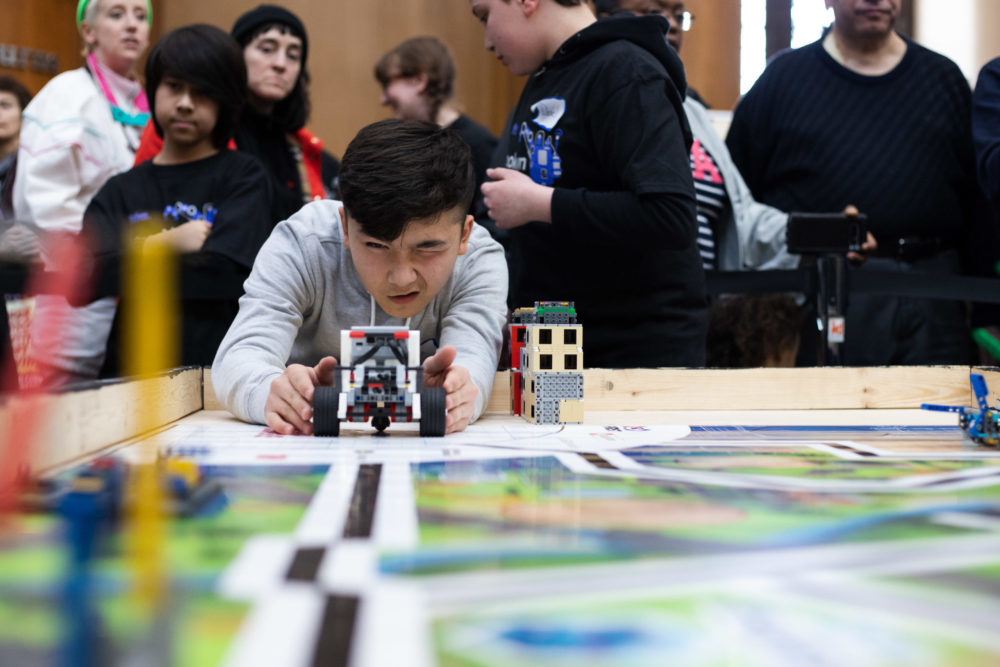 Brooklyn Robotics League held its final competition at Brooklyn Public Library's central branch on Feb. 22, 2020 where 13 teams of kids (ages 9-17) competed for first, second and third place positions. The league is part of a 12-week workshop with NYC FIRST to teach kids STEM concepts. Photo: Paul Frangipane/Brooklyn Eagle