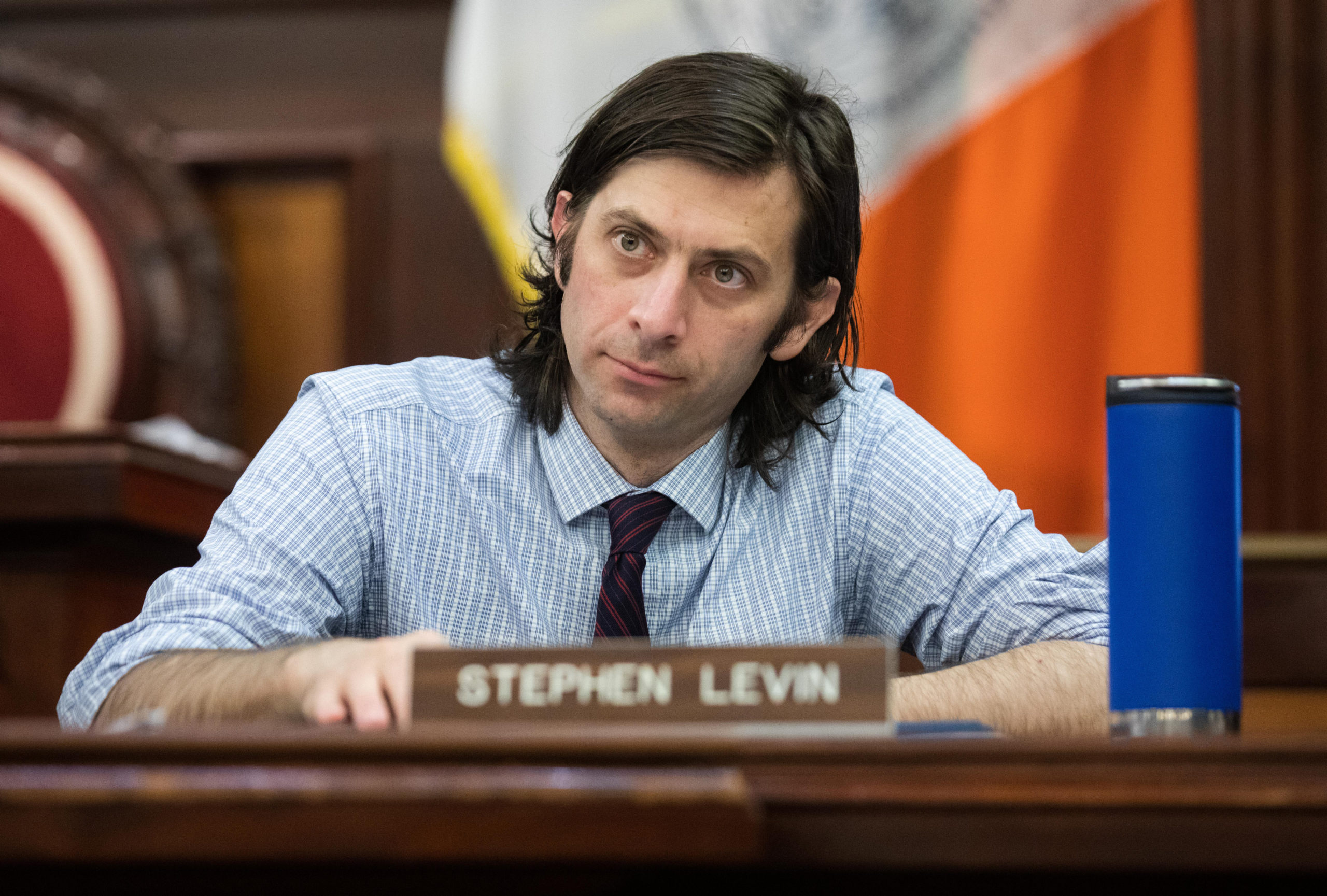 Councilmember Stephen Levin at a hearing in the City Council Committee on Transportation on the future of the Brooklyn-Queens Expressway on Feb. 25, 2020 at City Hall. Photo: Paul Frangipane/Brooklyn Eagle