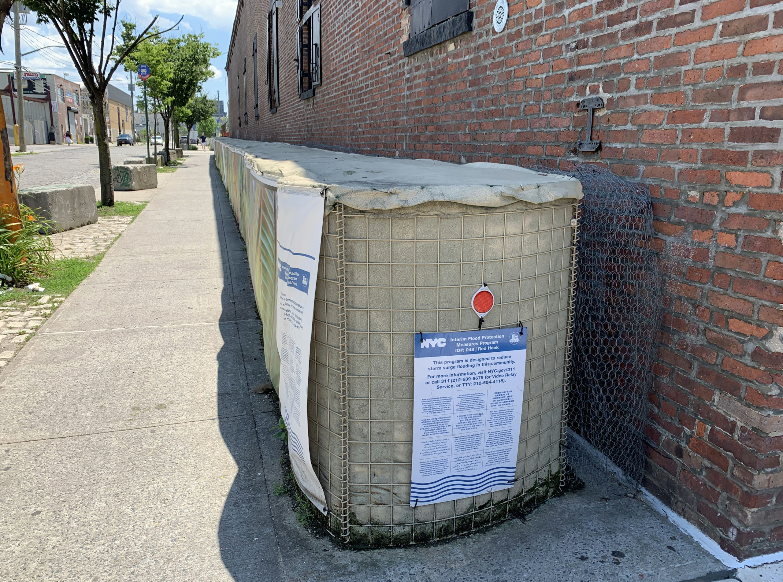 Interim flood barriers in Red Hook. Photo: Mary Frost, Brooklyn Eagle