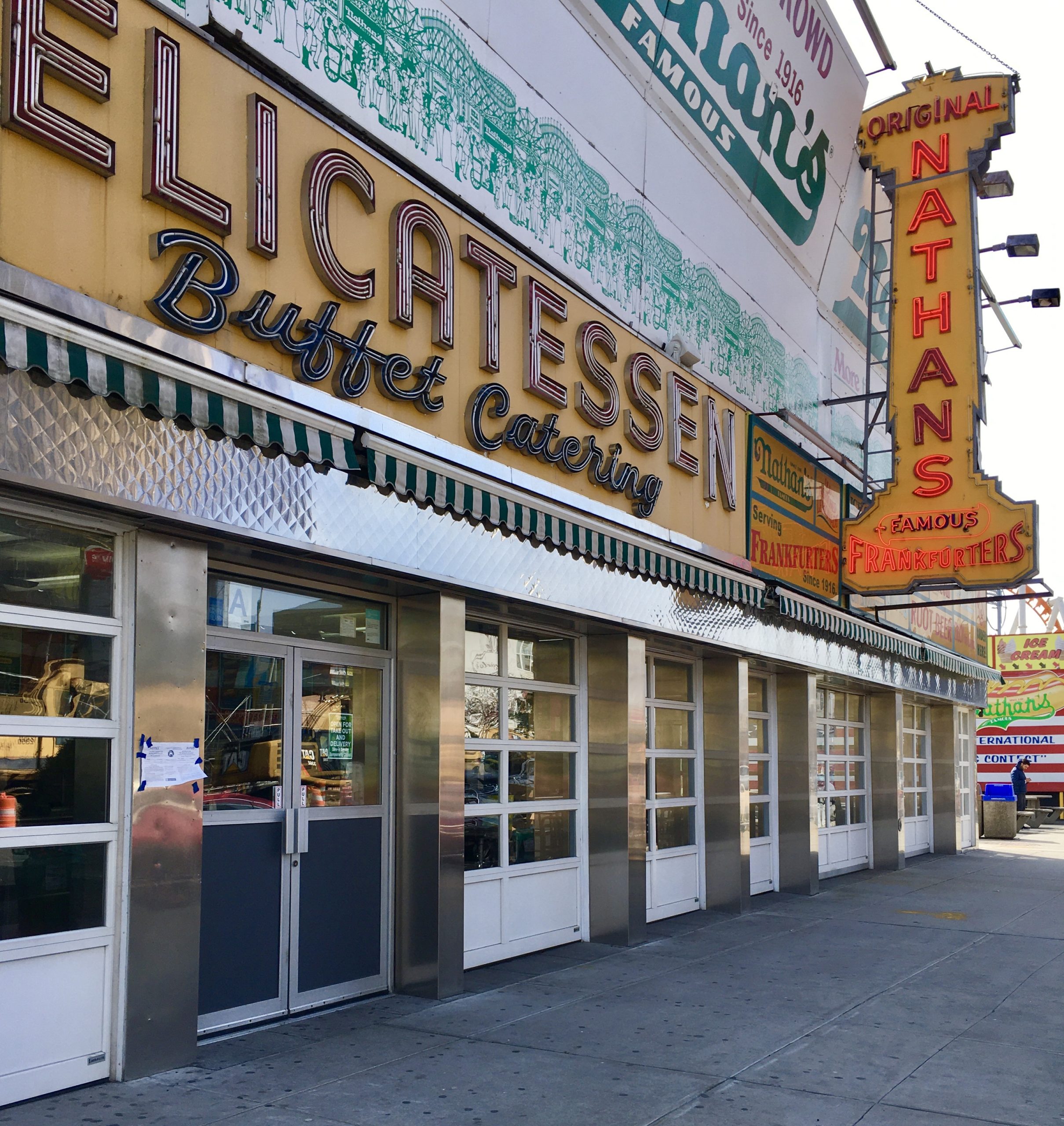 On Surf Avenue, Nathan’s was open for takeout and delivery the day I visited Coney Island. Photo: Lore Croghan/Brooklyn Eagle
