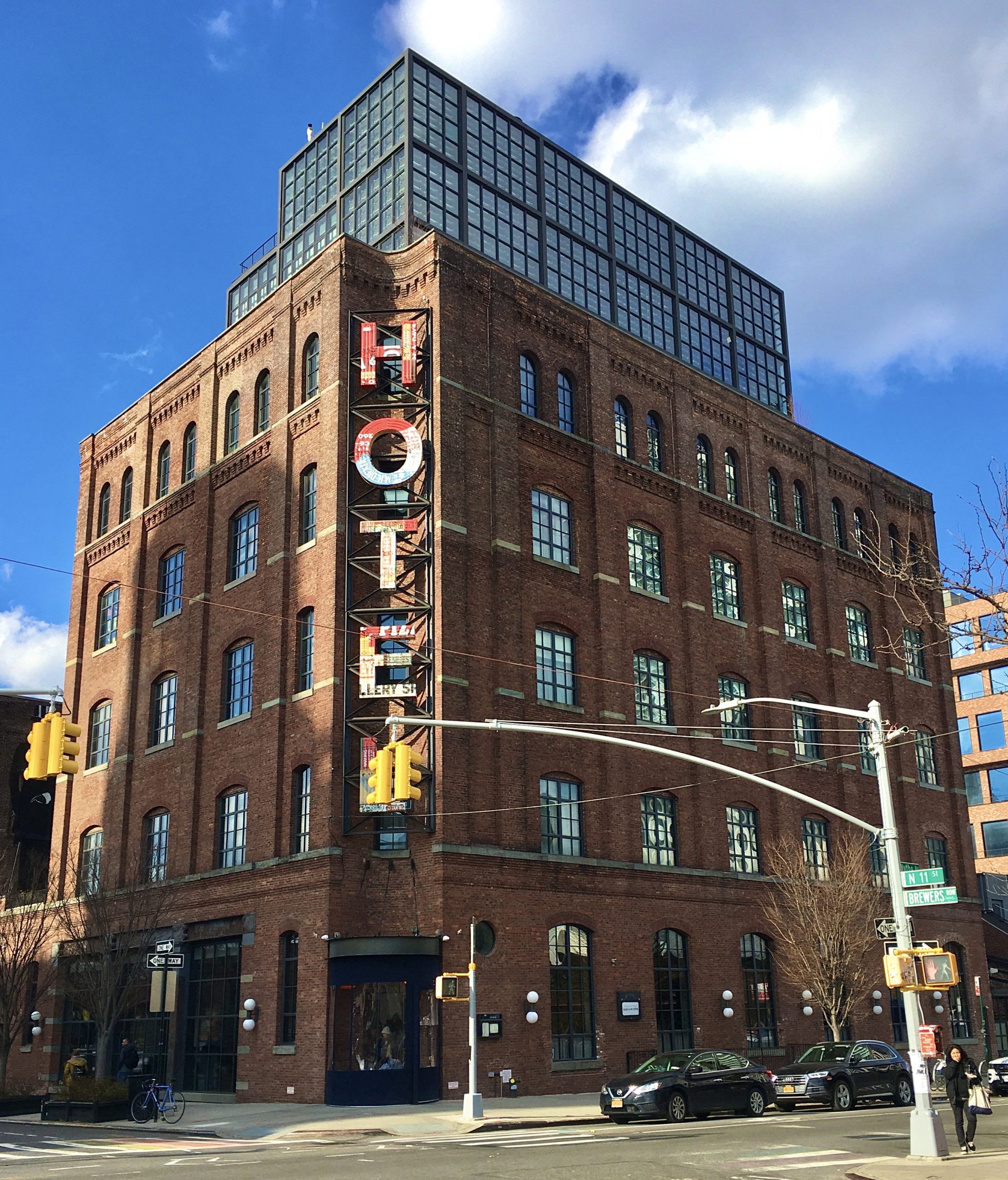 Here’s the Wythe Hotel as seen from the corner of Wythe Avenue and North 11th Street. Photo: Lore Croghan/Brooklyn Eagle