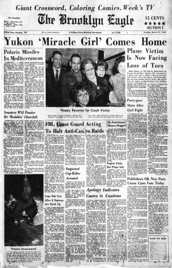 March 31 On This Day In 1963 Yukon Miracle Girl Comes Home