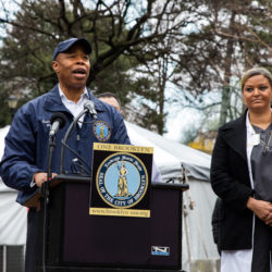 Brooklyn Borough President Eric Adams unveiled a new on-site tent facility at Brooklyn Hospital Center on March 17, 2020 to screen patients who believe they have COVID-19. The pre-screening will help determine if the patients need to receive tests for the virus and will help with overcrowding in emergency rooms. Photo: Paul Frangipane/Brooklyn Eagle