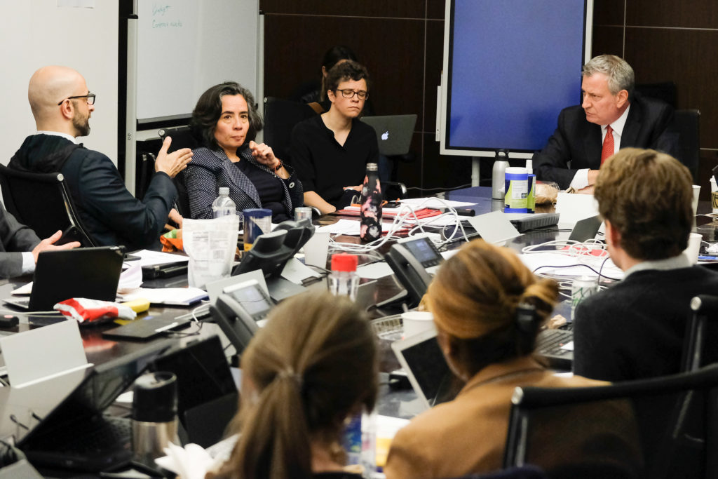 Mayor Bill de Blasio is meeting on a daily basis with health and emergency management officials as the novel coronavirus crisis unfolds in New York City. Center: Dr. Oxiris Barbot, commissioner of the New York City Health Department. Photo: Office of the Mayor via Twitter