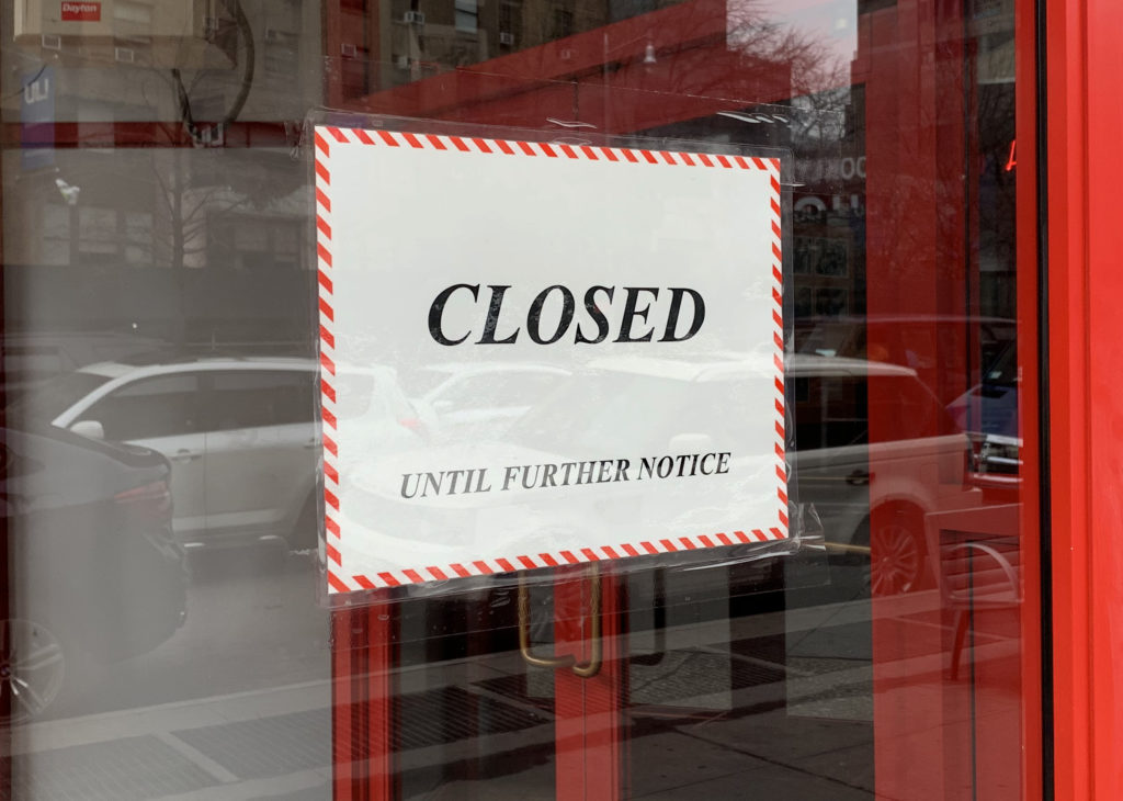 With so many businesses closed in New York due to the coronavirus outbreak, unemployment claims have gone through the roof. Shown: the iconic Junior’s Restaurant in Downtown Brooklyn has shut its doors. Photo: Mary Frost/Brooklyn Eagle