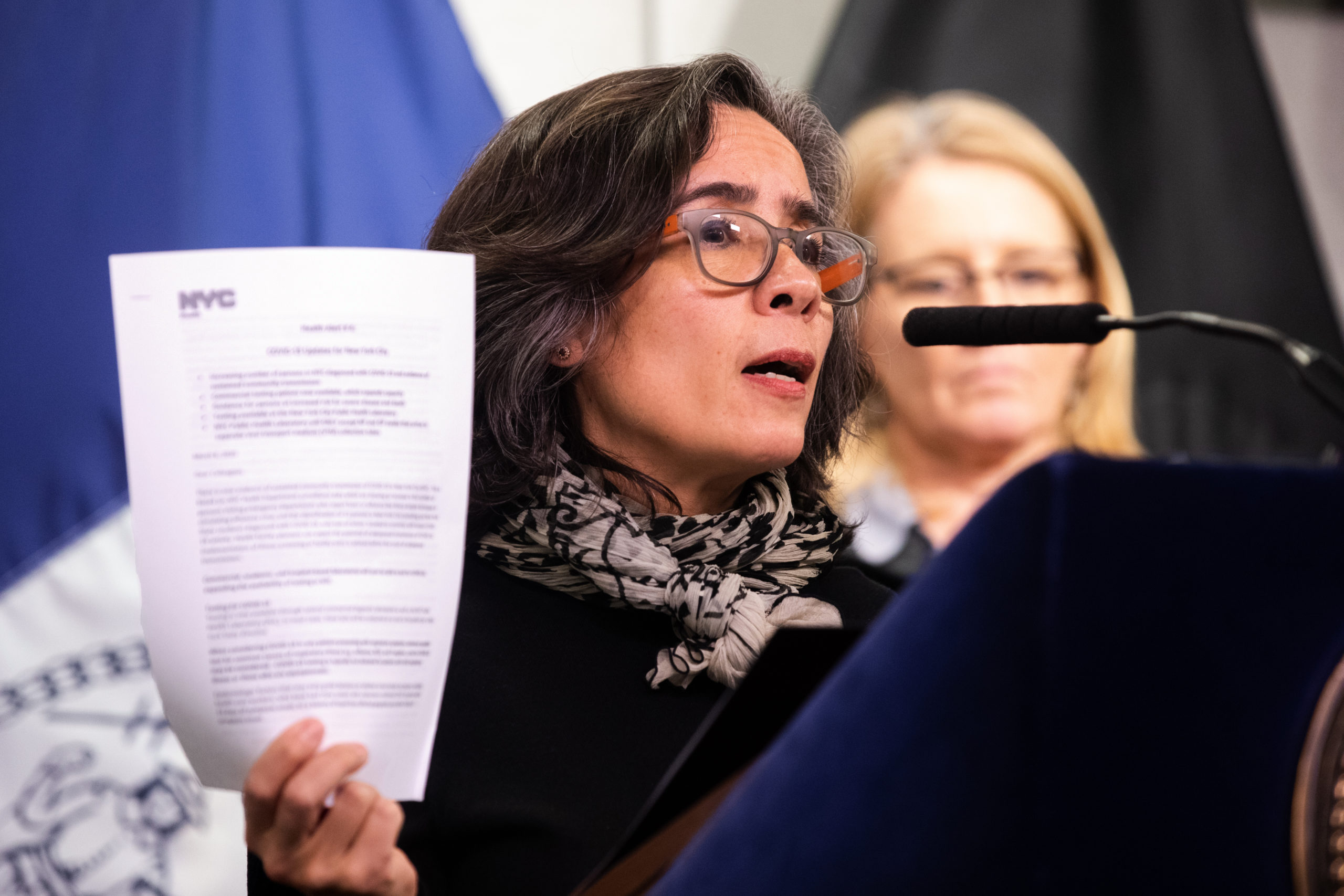 NYC Department of Health Commissioner Dr. Oxiris Barbot addresses the press on coronavirus at a March 9, 2020 briefing at NYC Emergency Management headquarters. Photo: Paul Frangipane/Brooklyn Eagle