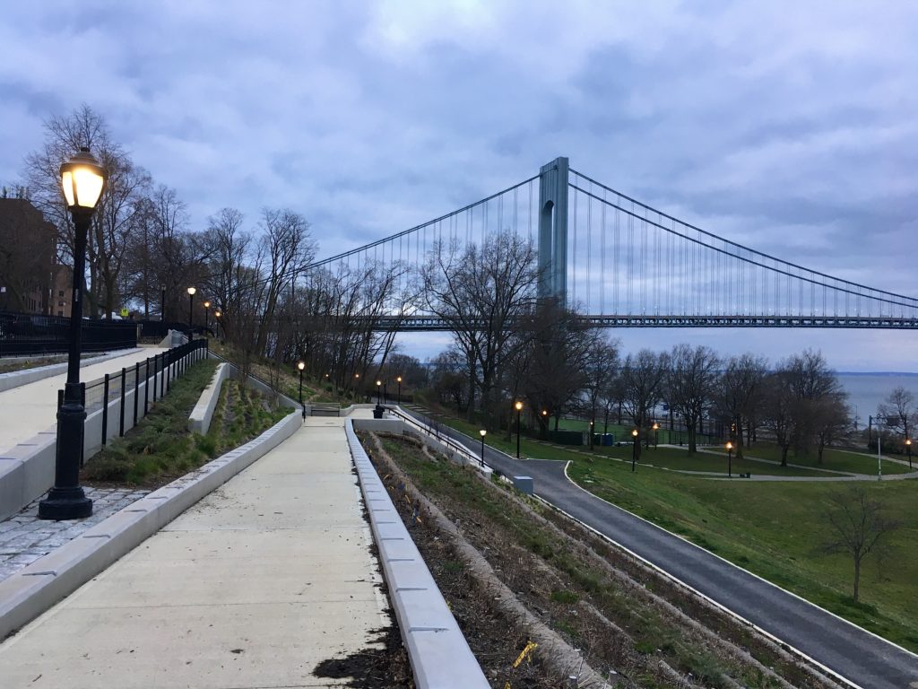 This ramp allows people with disabilities to descend a steep hill in Shore Road Park, which is on the other side of the Belt Parkway from the promenade. Photo: Lore Croghan/Brooklyn Eagle