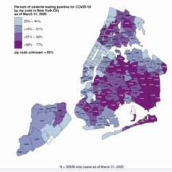 This map released Monday by the NYC Department of Health gives a breakdown of the percentage of positive coronavirus cases by ZIP code. Map: NYC DOH