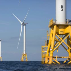 Offshore wind turbines stand near Block Island, R.I.