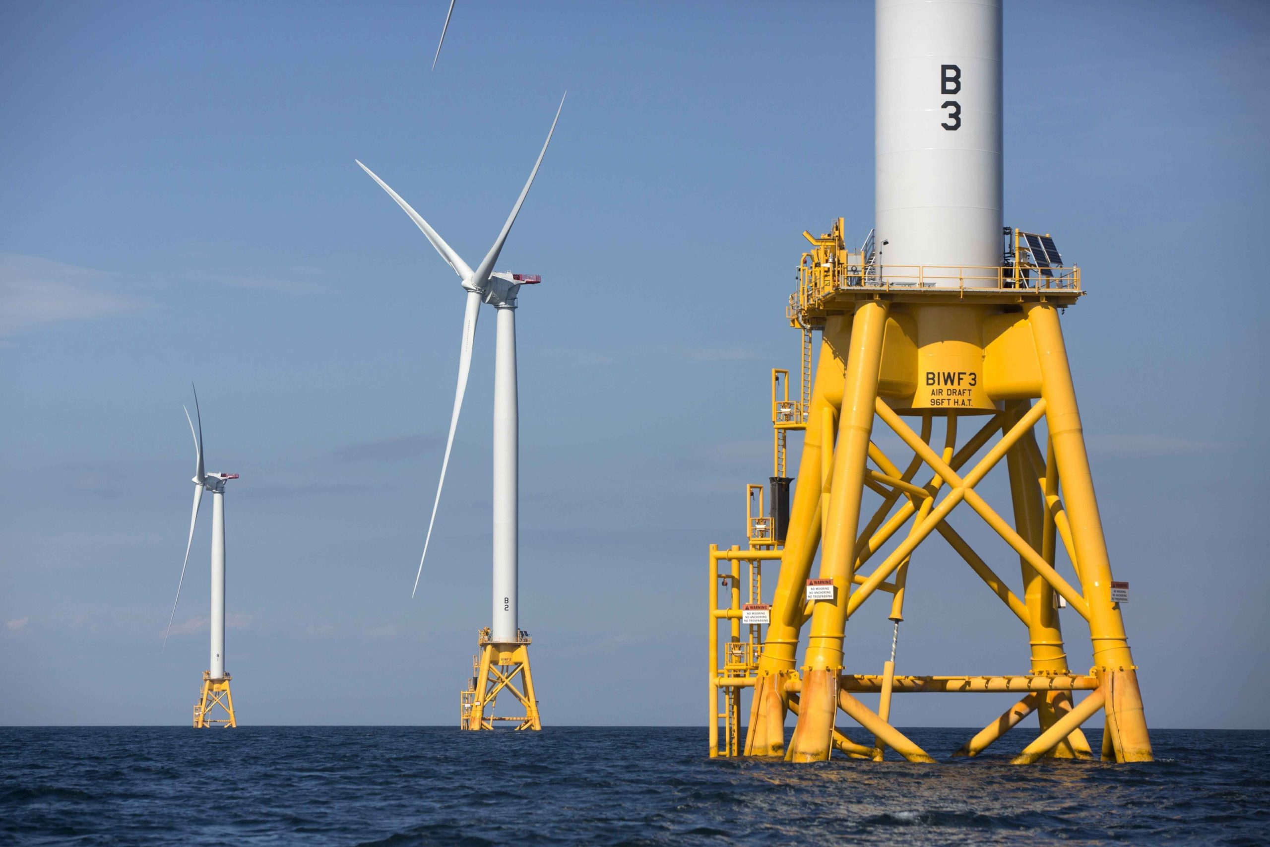 Offshore wind turbines stand near Block Island, R.I.