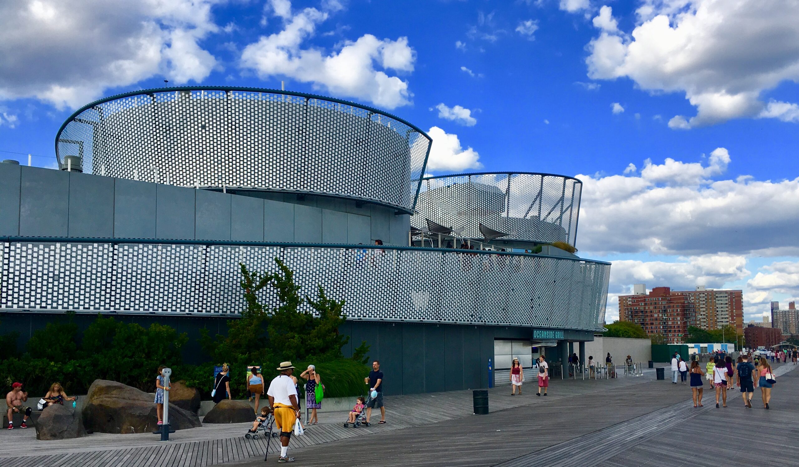 The glittering facade of the New York Aquarium is called a shimmer wall. Eagle photo by Lore Croghan
