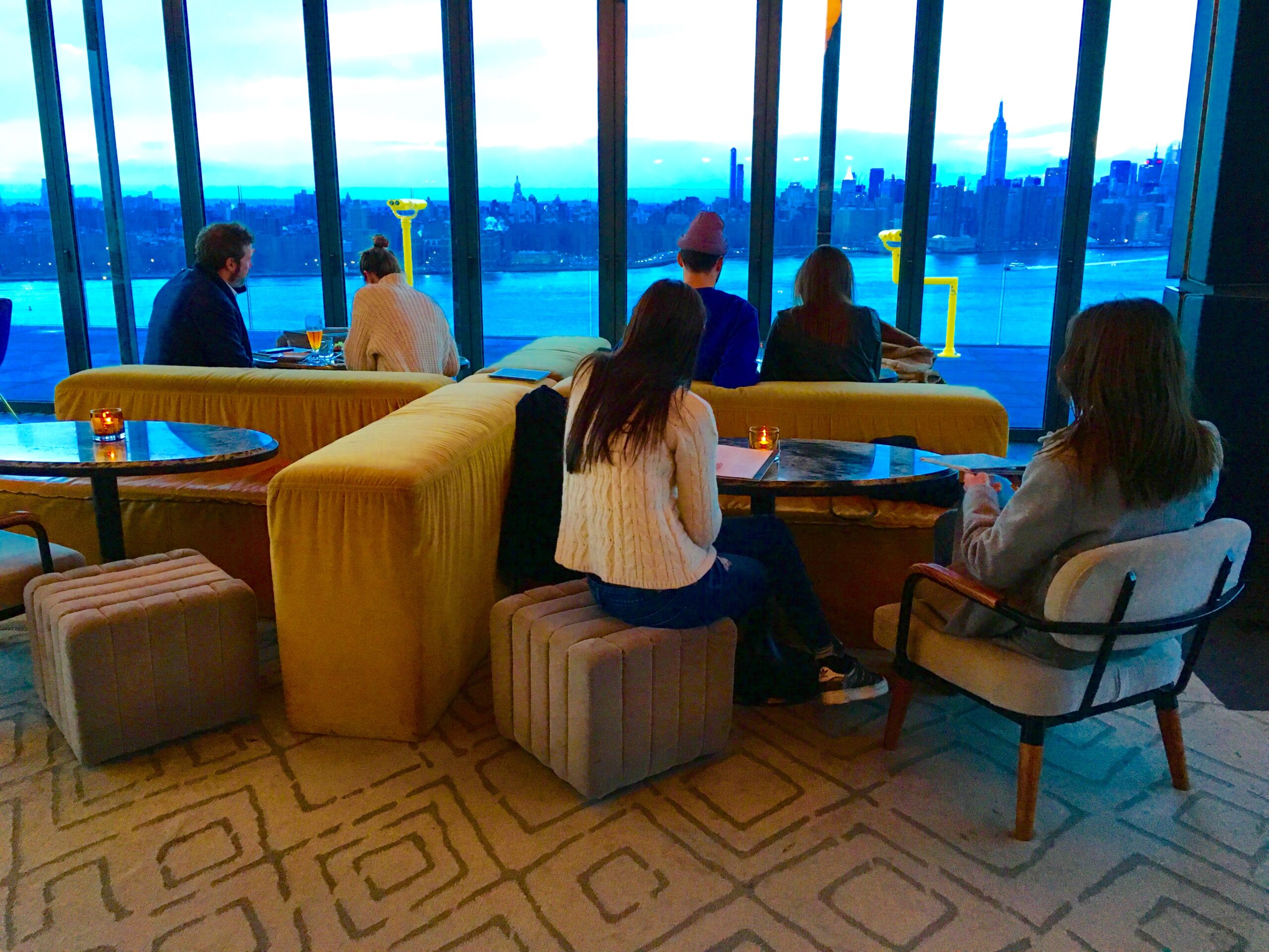 The William Vale’s rooftop bar has floor-to-ceiling windows so you can really take in the views. Photo: Lore Croghan/Brooklyn Eagle