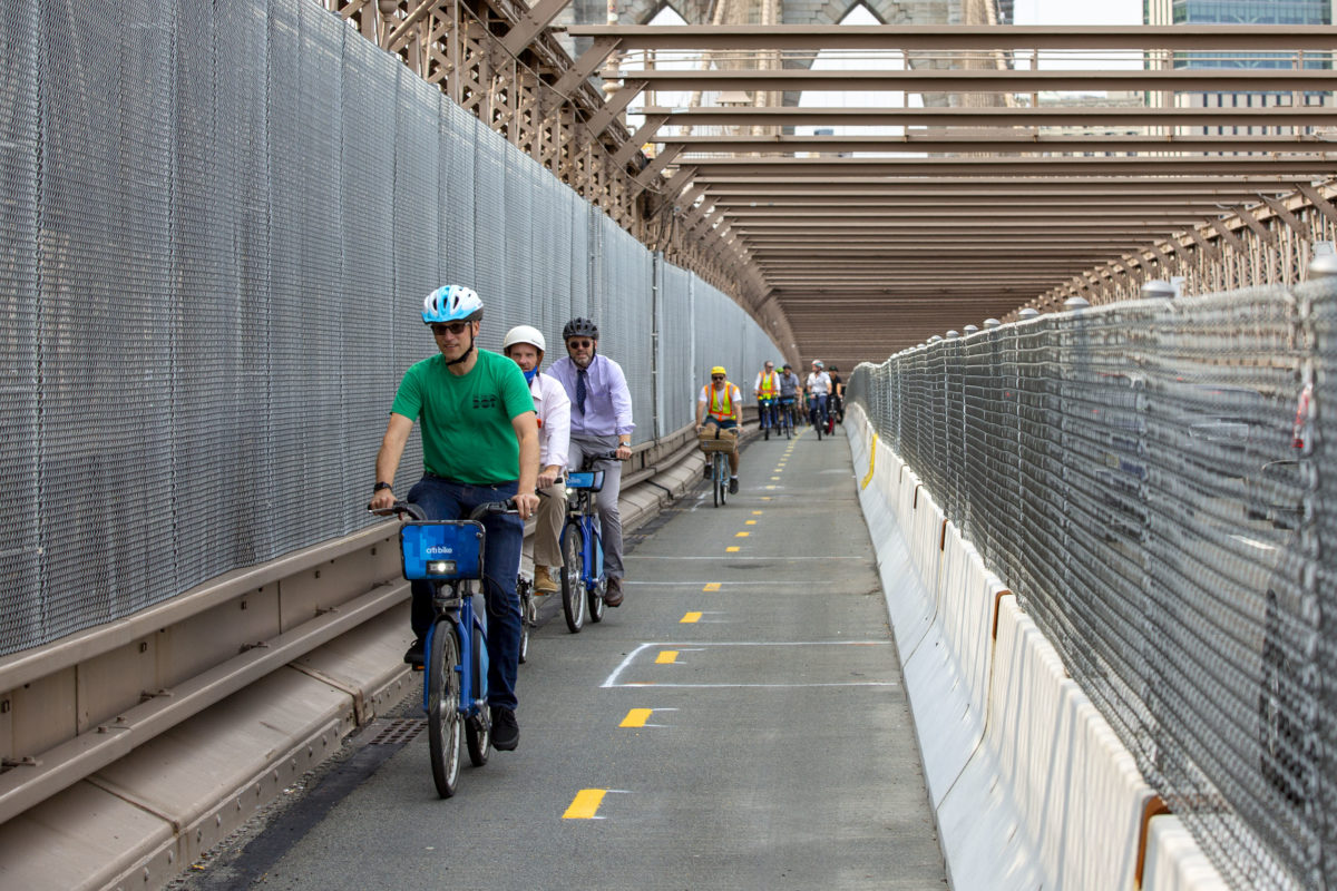 The bike lane on the Brooklyn Bridge