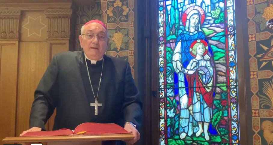 Bishop DiMarzio discusses coronavirus on video discussing the Feast of the Annunciation