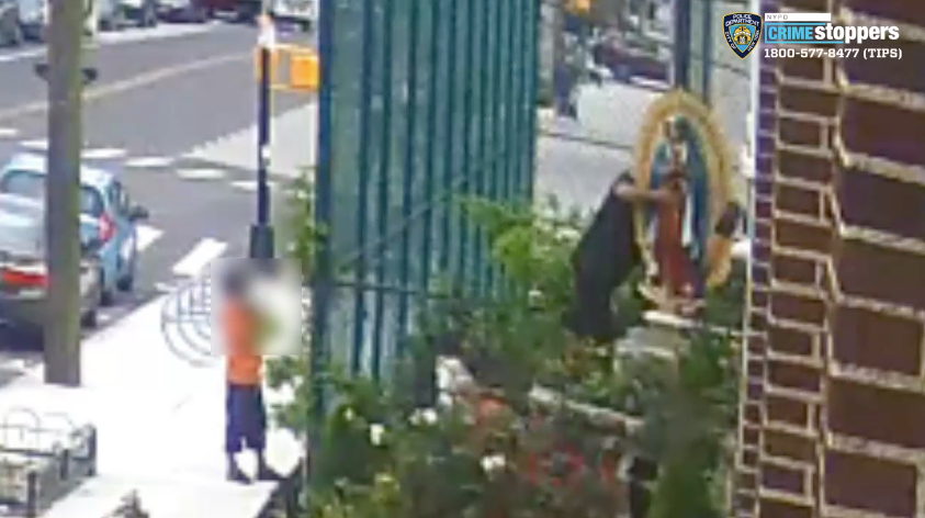 VIDEO: Man damages statue outside church