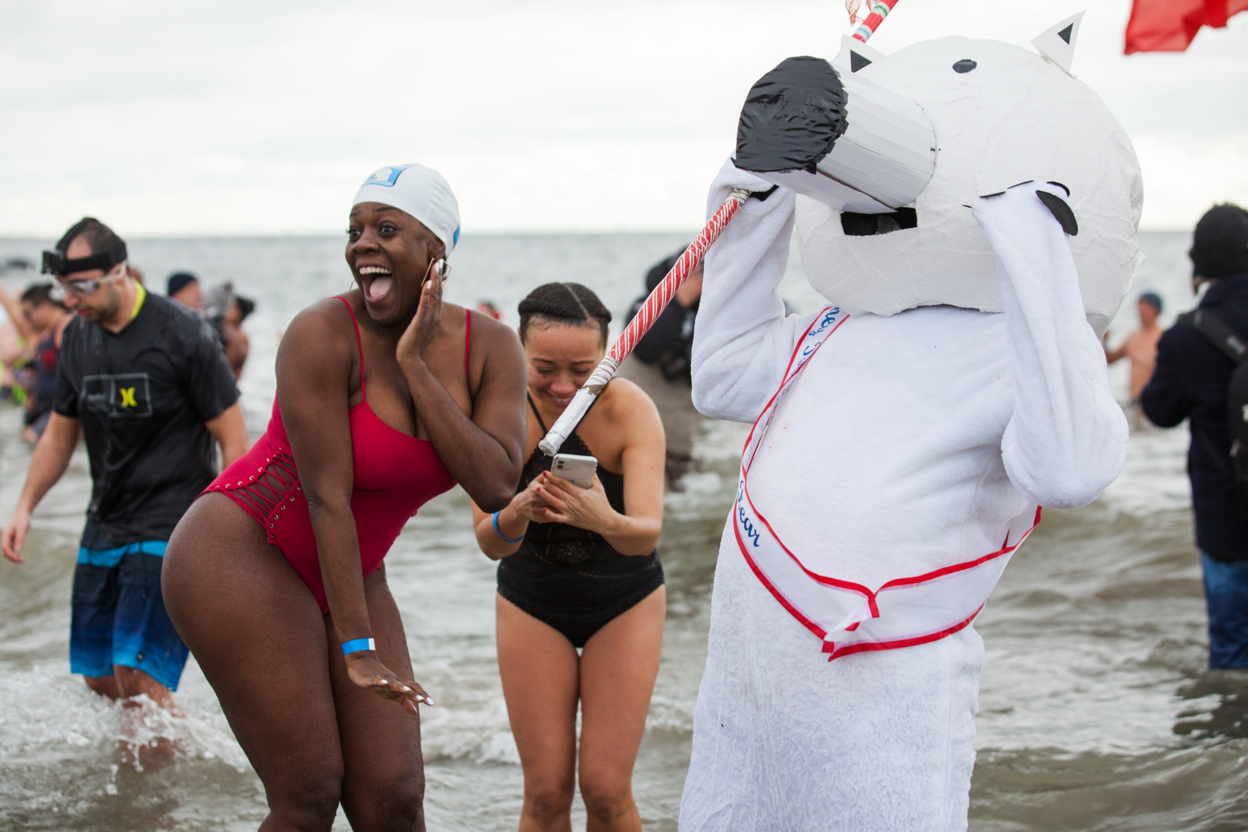 The plunge is hosted by the Coney Island Polar Bear Club, a water bathing organization that swims in the Atlantic off Coney every Sunday from November to April.