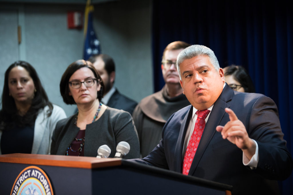 District Attorney Eric Gonzalez, shown here, announced the sentencing of Omar Cartagena to 14 years to life in prison for the unprovoked stabbing of a skateboarder on the Williamsburg Bridge.Photo: Paul Frangipane/Brooklyn Eagle
