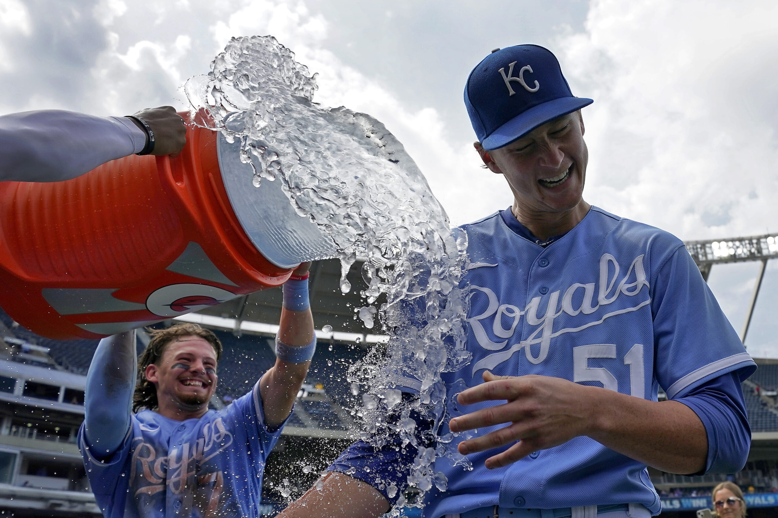 Kansas City Royals' Bobby Witt Jr. warms up before a baseball game