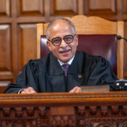 A moment of joy: Chief Judge Rowan Wilson, the first Black chief judge of New York’s highest court, beams during the celebratory ceremony.