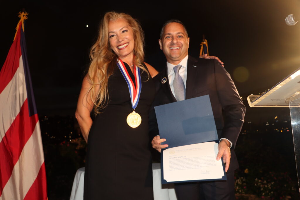 Jason Canales, pictured with Angélicque Moreno, was presented with a Certificate of Recognition on behalf of Mayor Eric Adams.